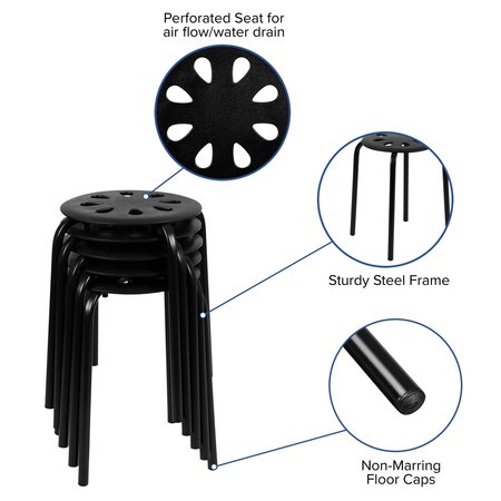 Flash Furniture Plastic Nesting Stack Stools, 17.5"Height, Black, PK5 LE-S1-BLACK-GG
